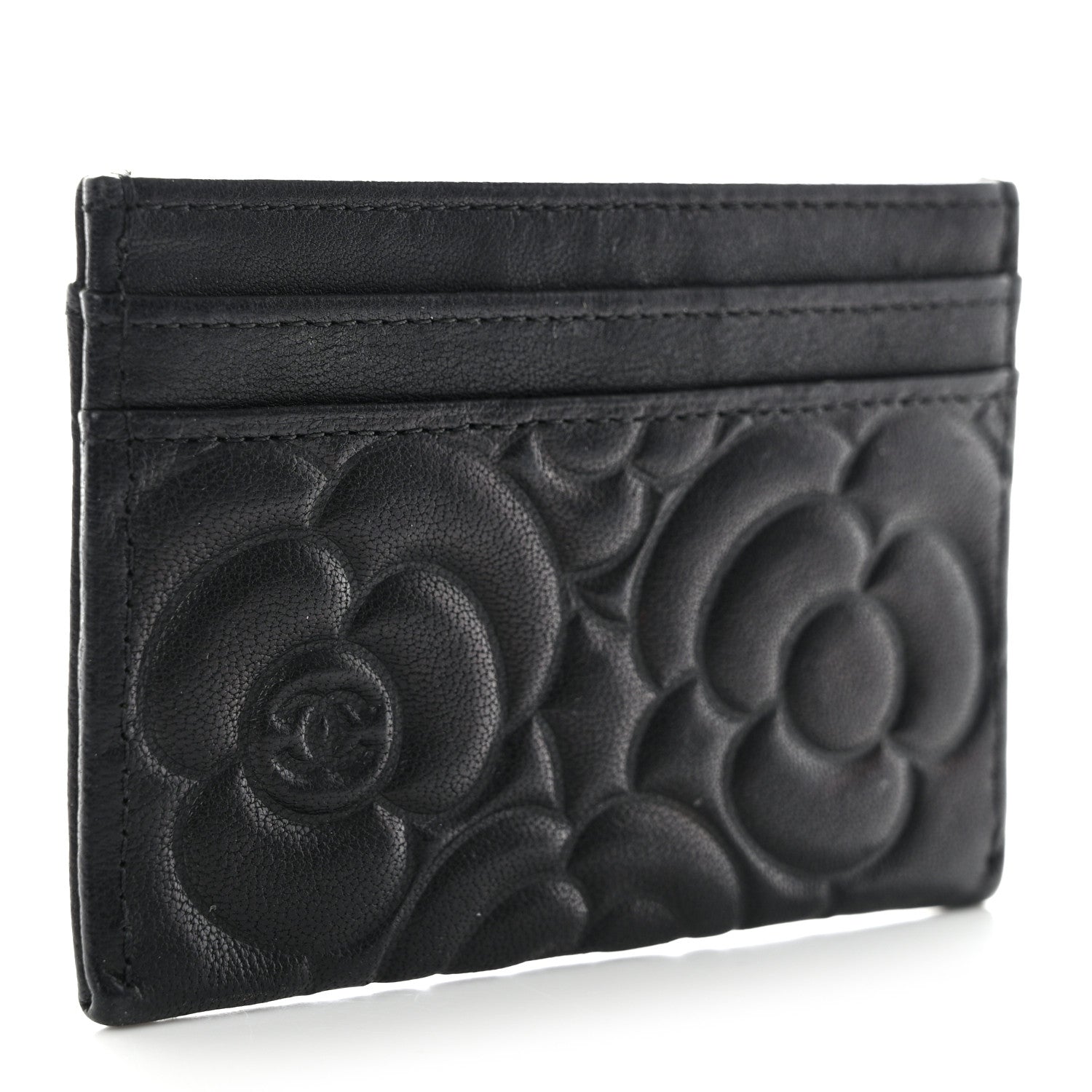 Chanel Lambskin Camellia Embossed Card Holder Black 3 of 8