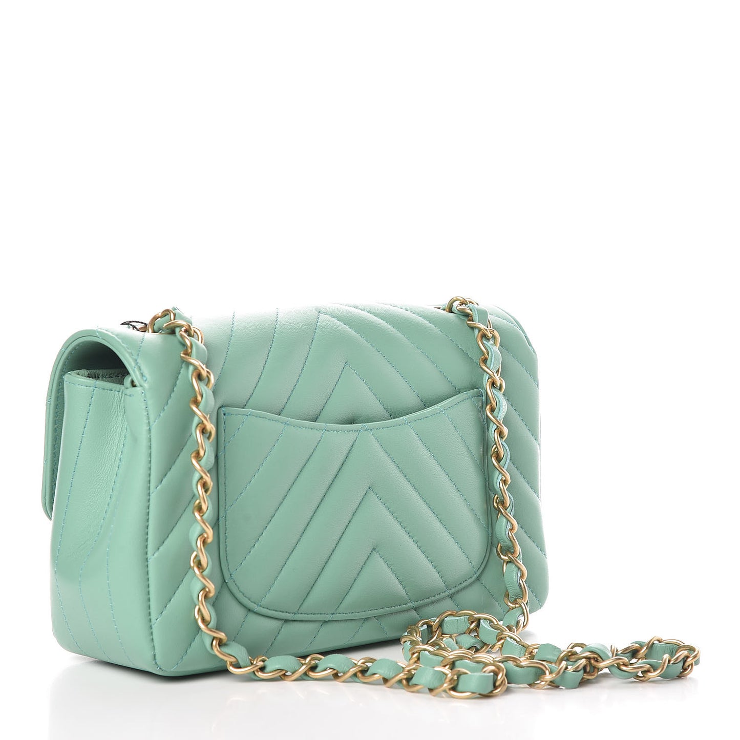 Lambskin Chevron Quilted Mini Rectangular Flap Light Green