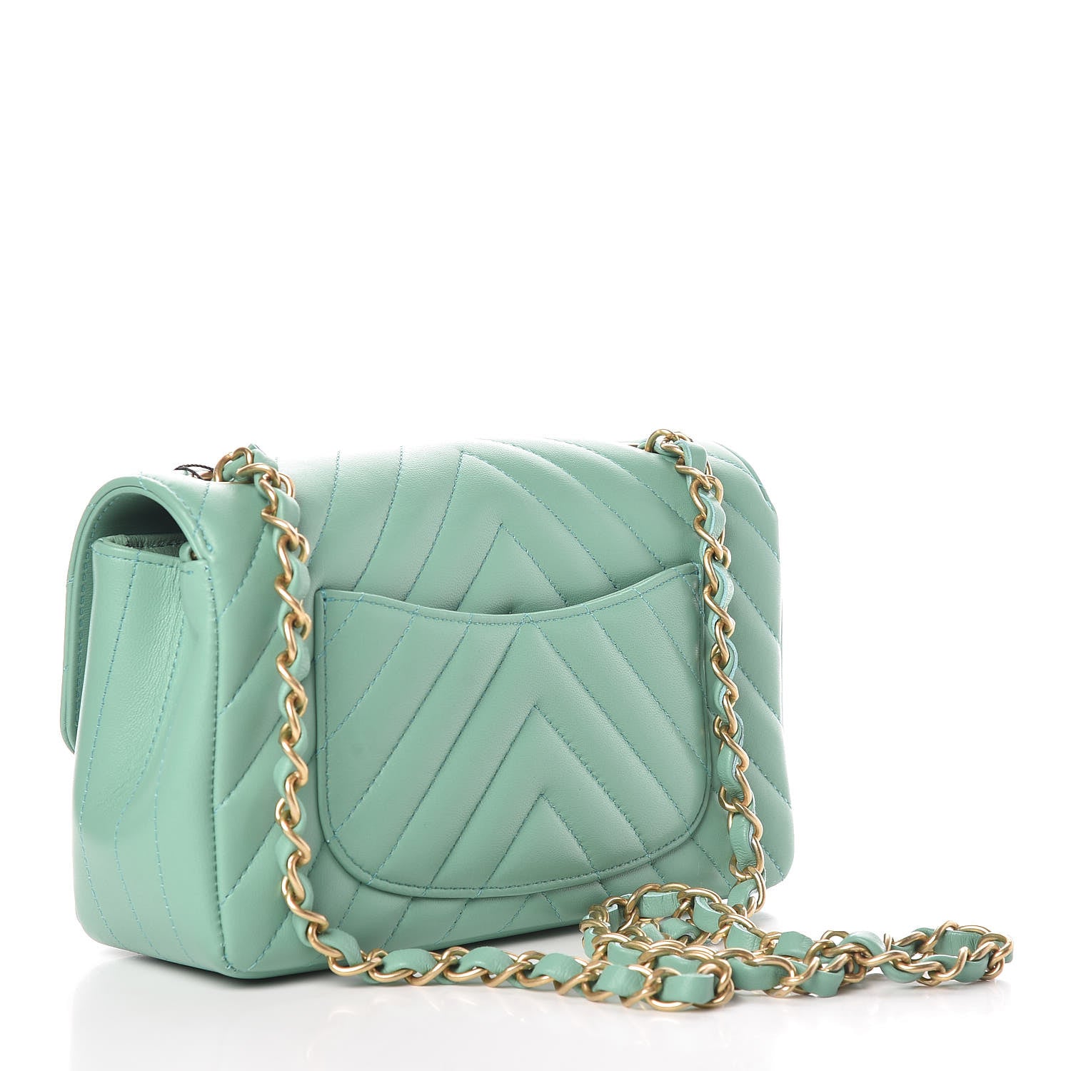 Chanel Lambskin Chevron Quilted Mini Rectangular Flap Light Green 3 of 10