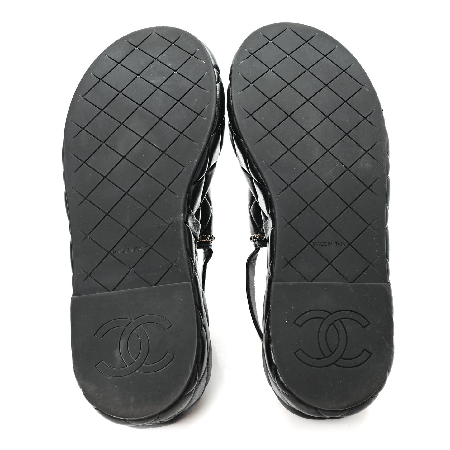 Shiny Lambskin Quilted Chain Around CC Platform Sandals 39 Black