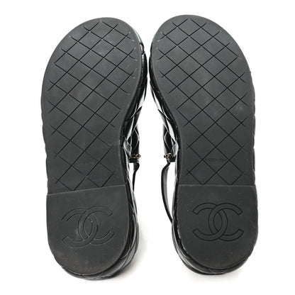 Chanel Shiny Lambskin Quilted Chain Around CC Platform Sandals 39 Black 6 of 10
