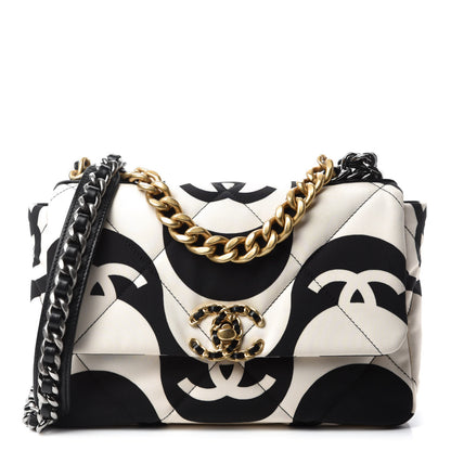 Chanel Fabric Printed Large Chanel 19 Flap Black Ecru 1 of 13