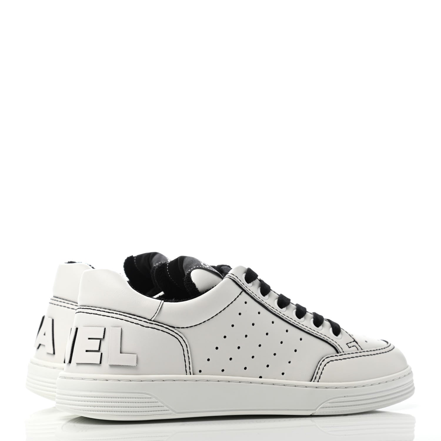 Chanel Calfskin Womens Logo Sneakers 37 White Black 3 of 4