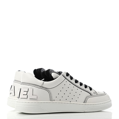 Chanel Calfskin Womens Logo Sneakers 37 White Black 3 of 4