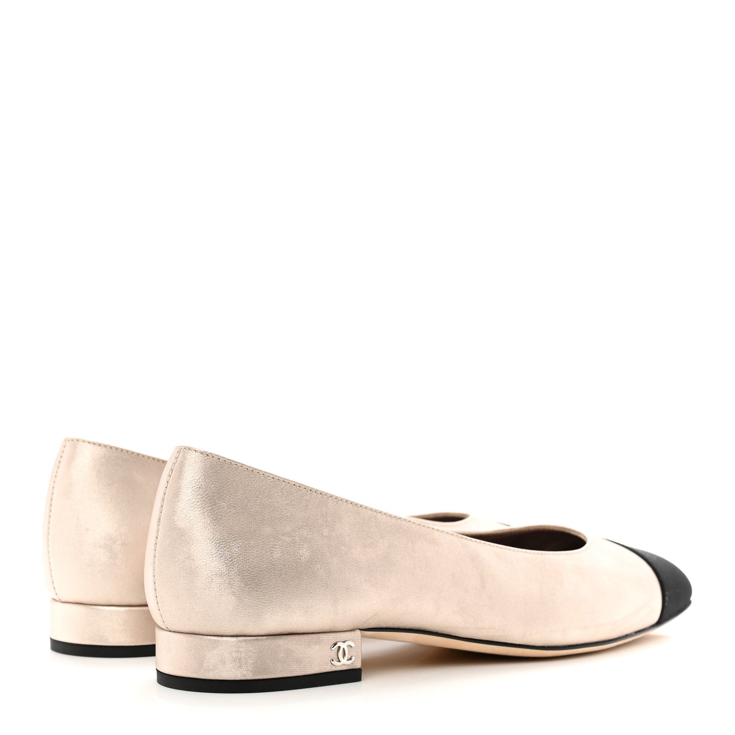 Laminated Lambskin Grosgrain Cap Toe CC Ballerina Flats 38.5 Copper Black