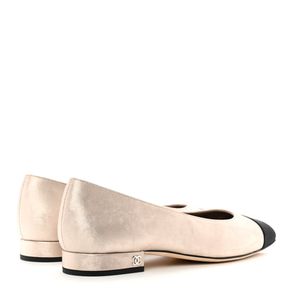 Chanel Laminated Lambskin Grosgrain Cap Toe CC Ballerina Flats 38.5 Copper Black 4 of 8