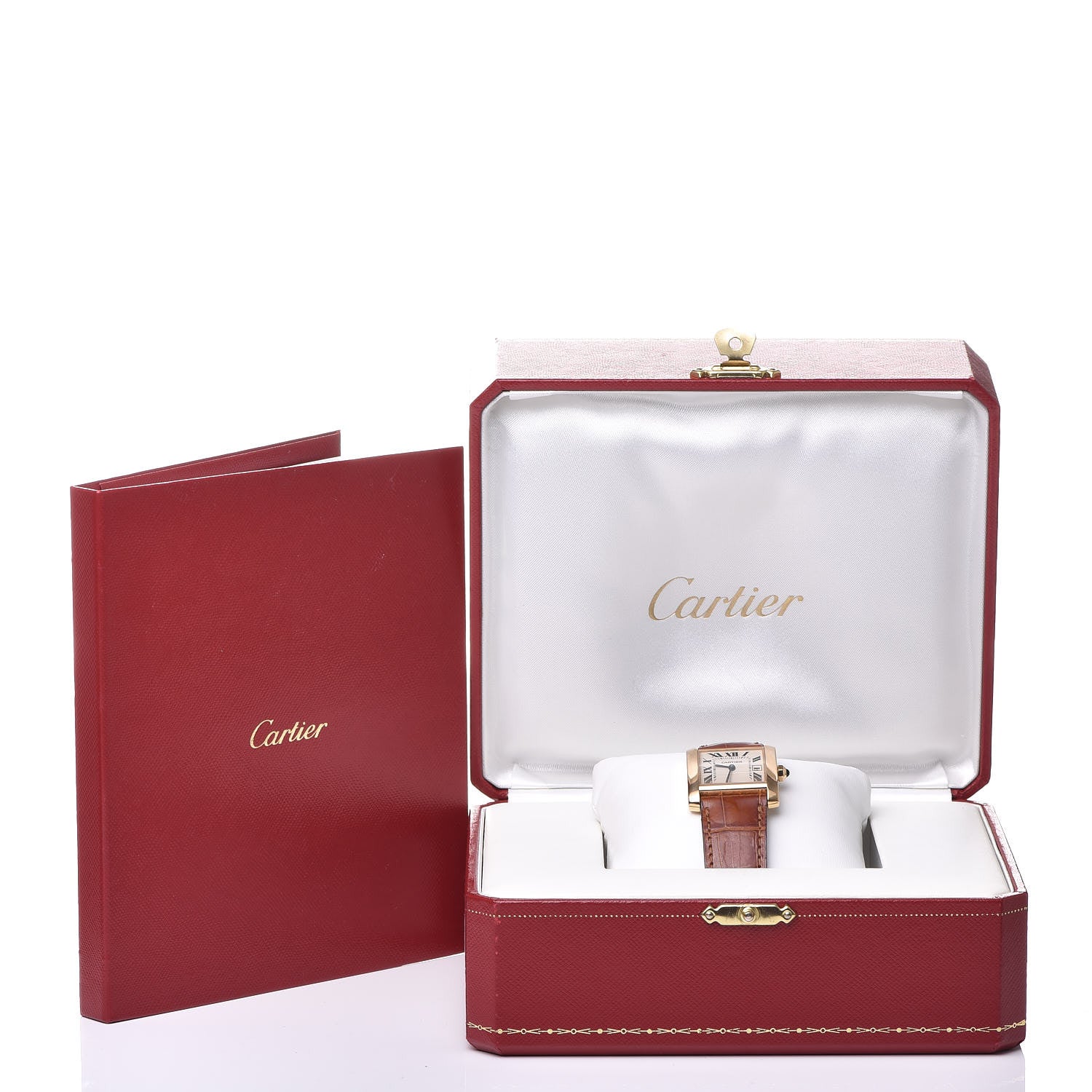 Cartier 18K Yellow Gold Alligator 25mm Tank Francaise Quartz Watch Brown 8 of 8