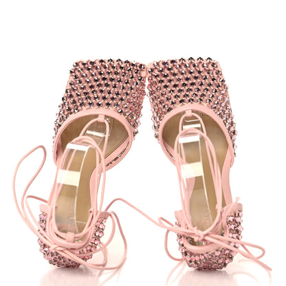 Bottega Veneta Mesh Nappa Crystal Embellished Sparkle Stretch Ankle Tie 90mm Sandals 38 Camellia 2 of 9