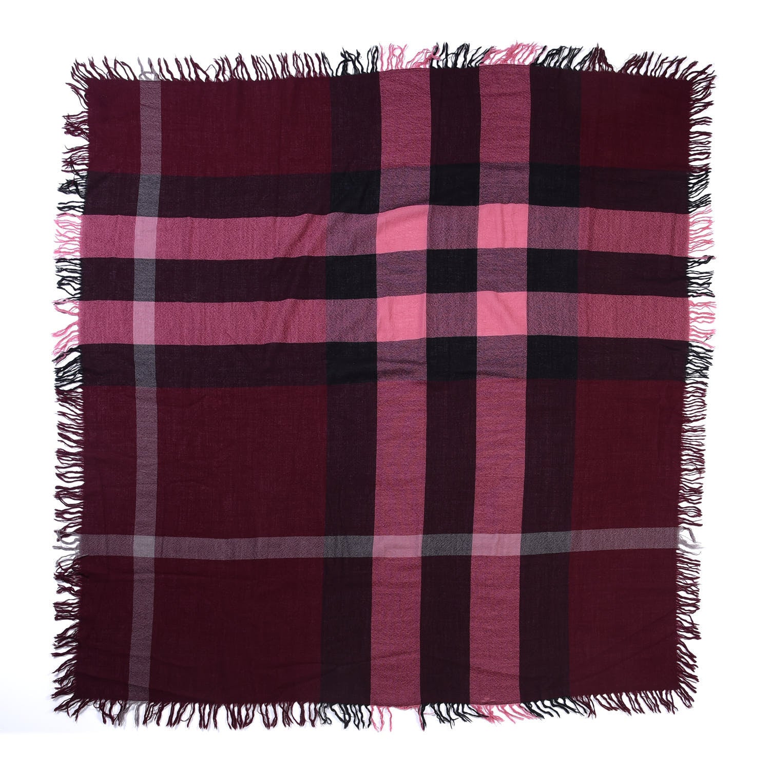 Burberry Wool Check Fringe Scarf Garnet Pink 1 of 3