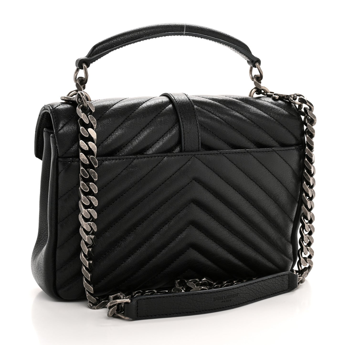 Sheepskin Matelasse Chevron Monogram Medium College Bag Black