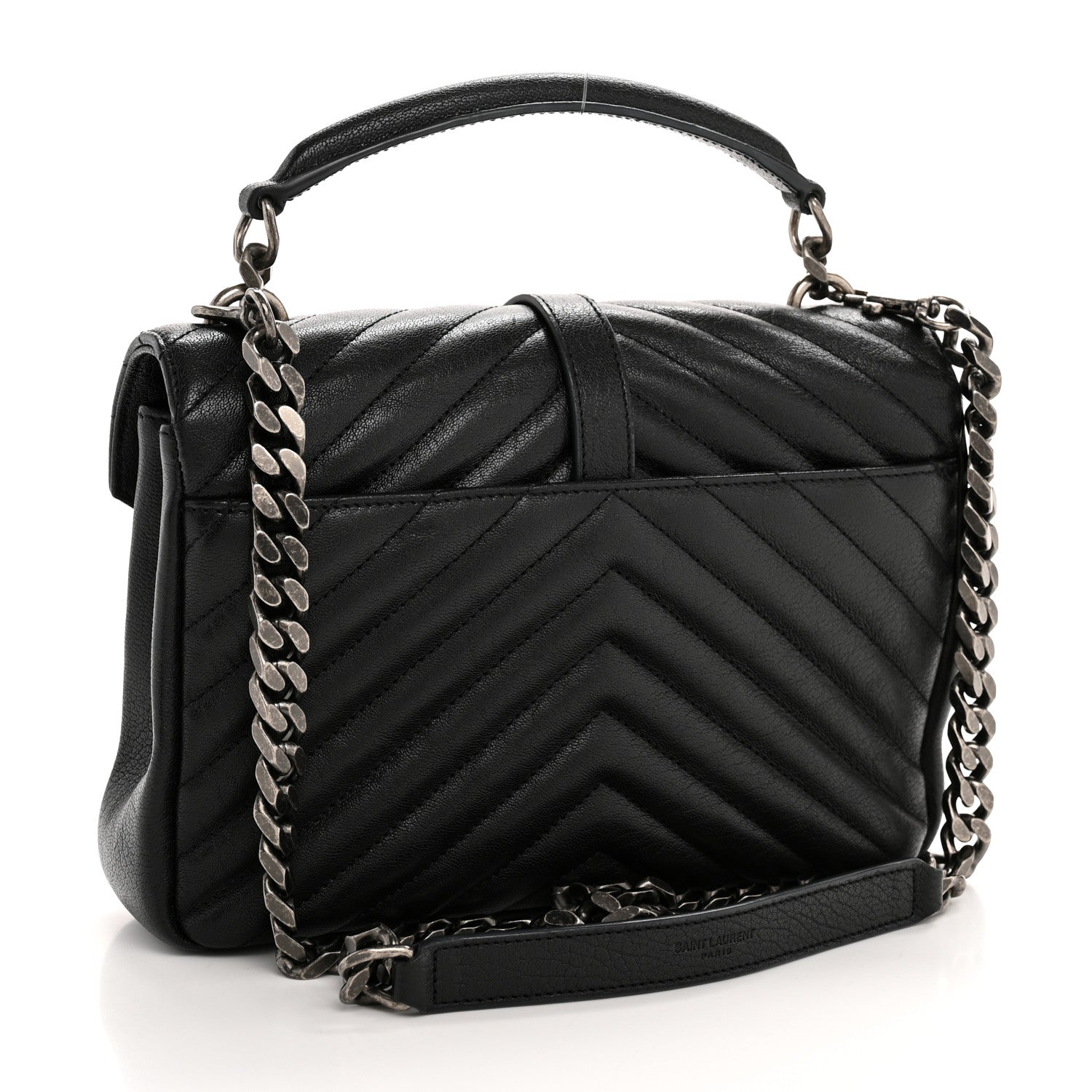 Saint Laurent Sheepskin Matelasse Chevron Monogram Medium College Bag Black 3 of 14