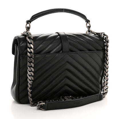 Saint Laurent Sheepskin Matelasse Chevron Monogram Medium College Bag Black 3 of 14