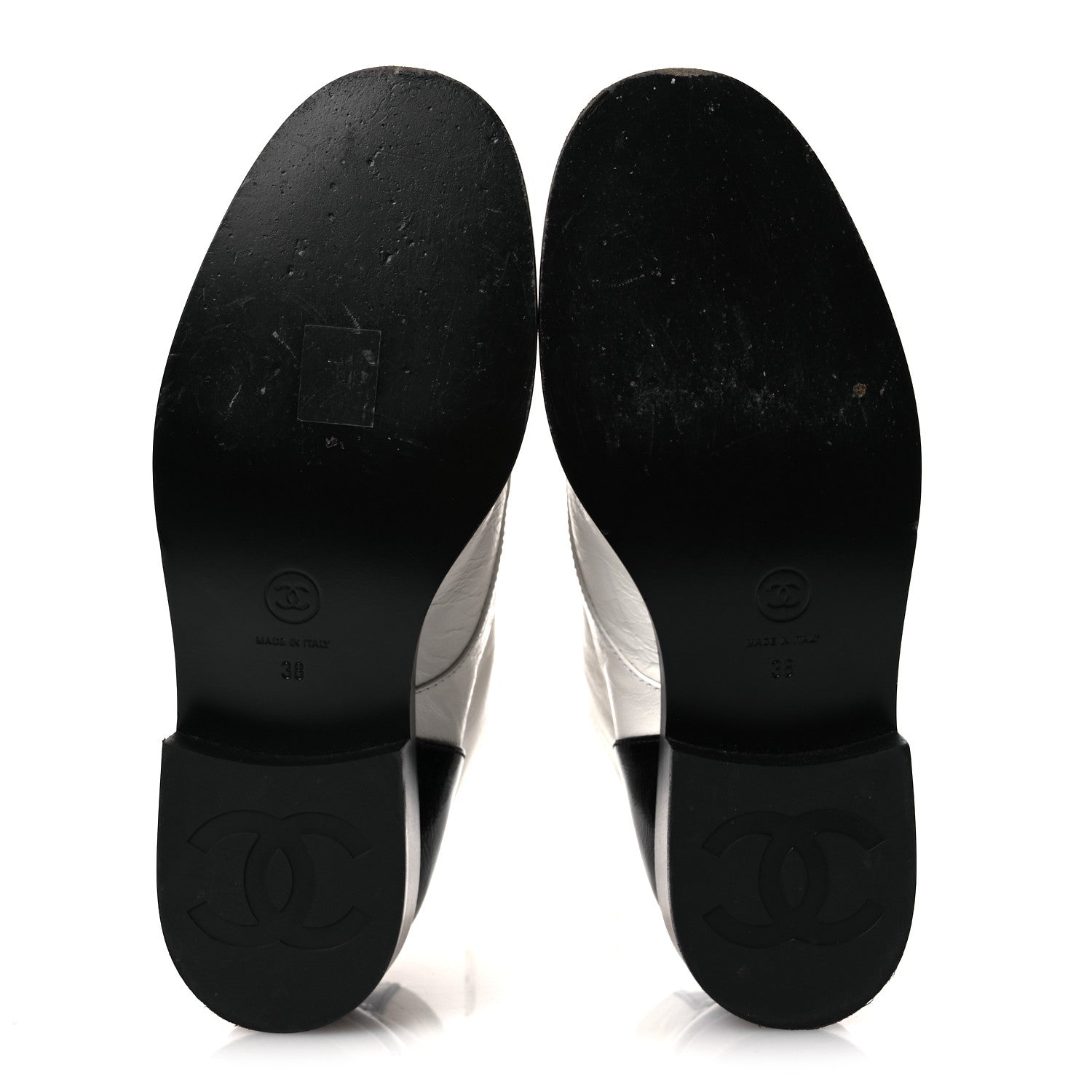 Chanel Distressed Patent Cap Toe Combat Boots 38 White Black 7 of 12
