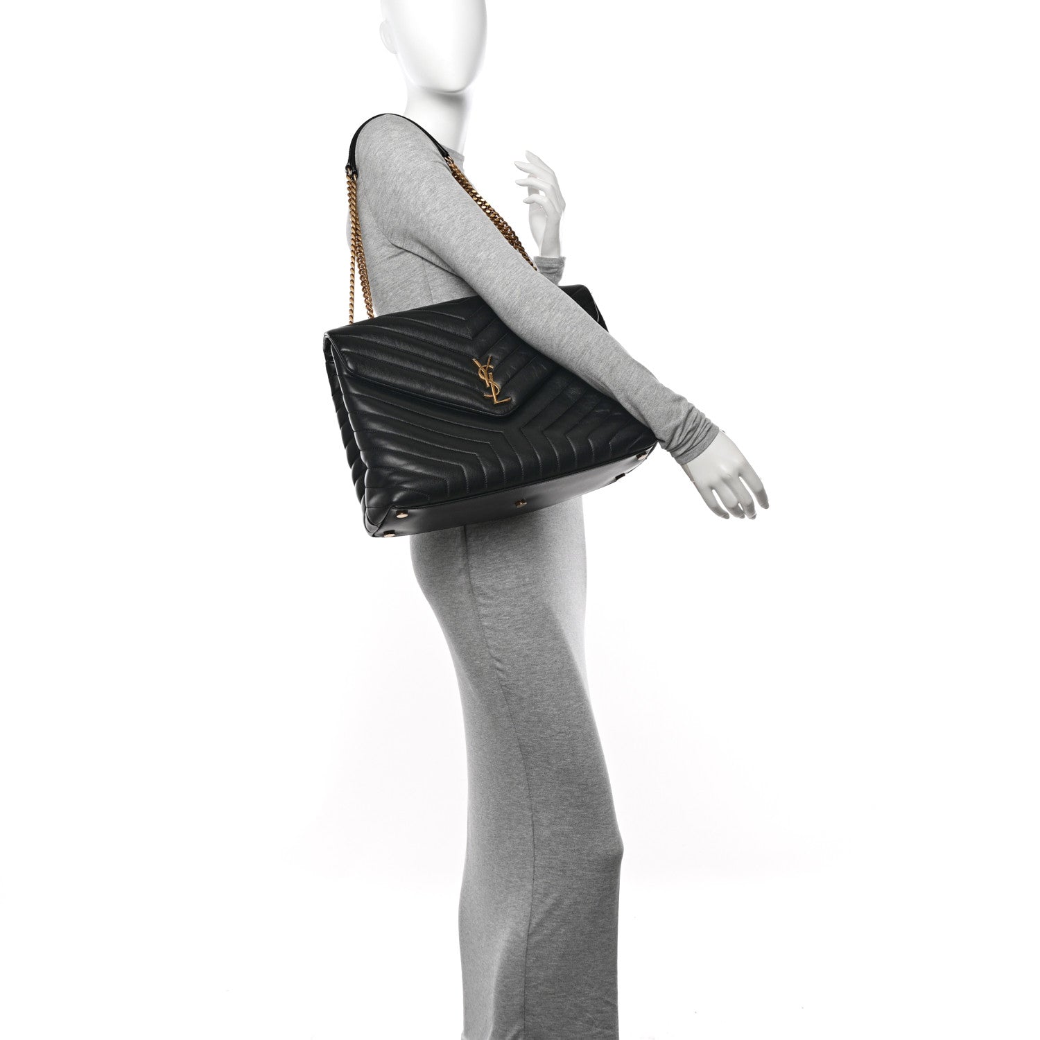 Saint Laurent Calfskin Y Quilted Monogram Large Loulou Chain Satchel Black 2 of 10