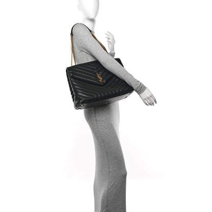 Saint Laurent Calfskin Y Quilted Monogram Large Loulou Chain Satchel Black 2 of 10