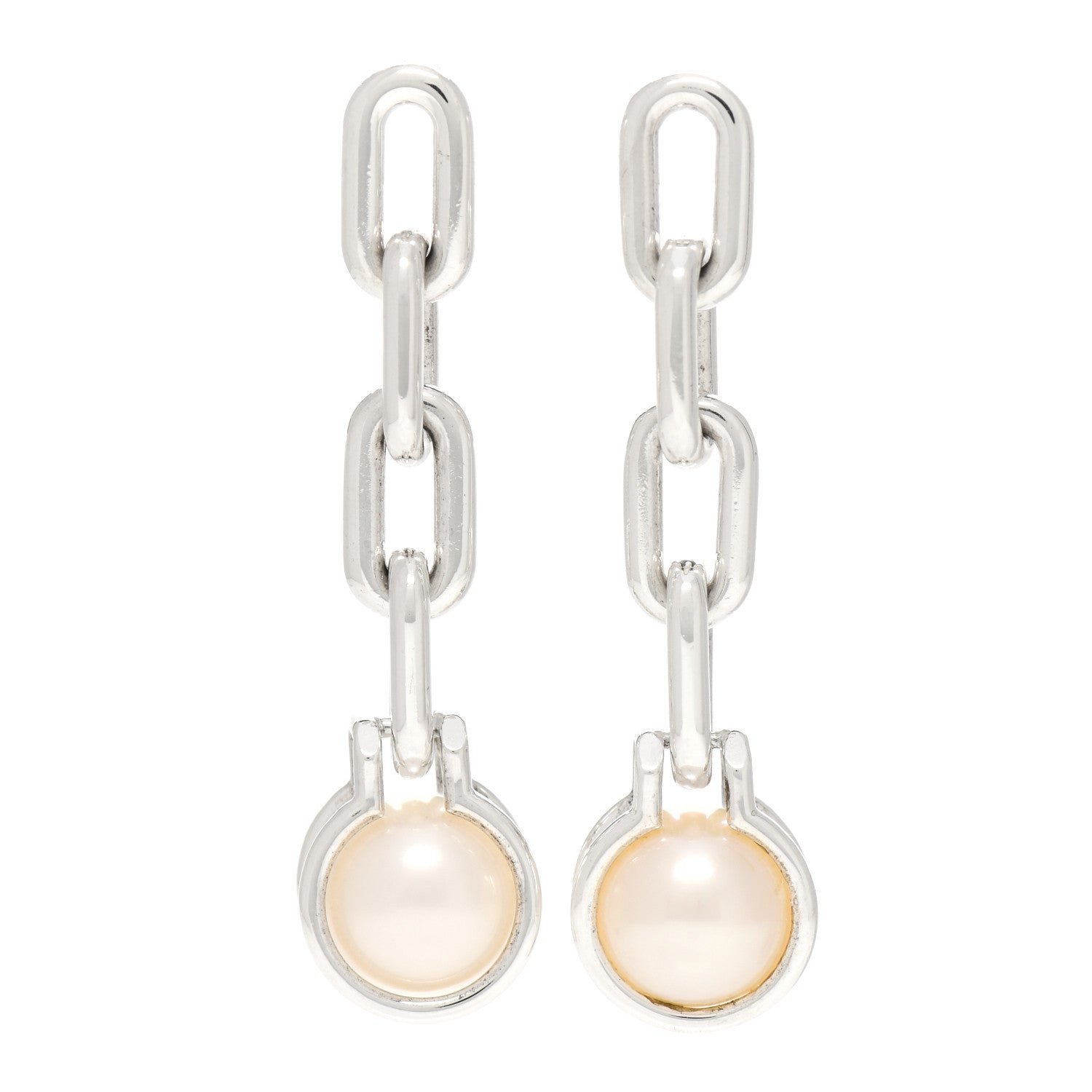 Tiffany Sterling Silver Pearl HardWear Triple Link Earrings 1 of 5