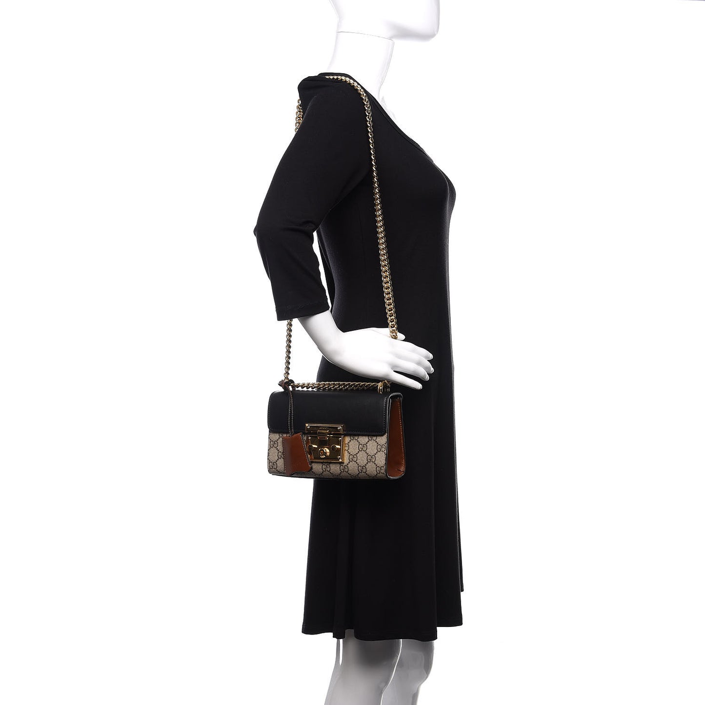 GG Supreme Monogram Calfskin Small Padlock Shoulder Bag Beige Black Cuir