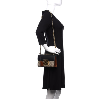 Gucci GG Supreme Monogram Calfskin Small Padlock Shoulder Bag Beige Black Cuir 2 of 12