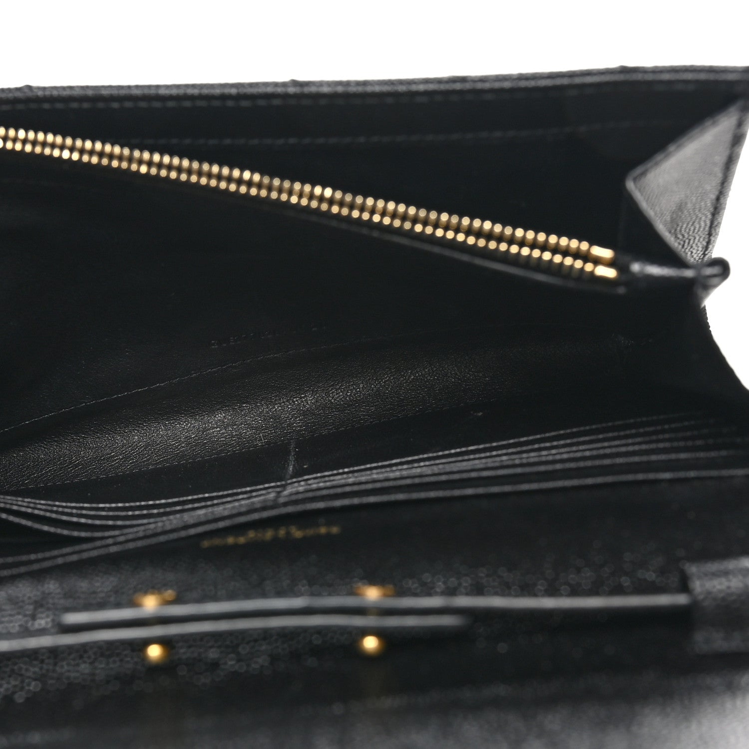 Saint Laurent Grain De Poudre Matelasse Chevron Monogram Envelope Chain Wallet Black 5 of 9