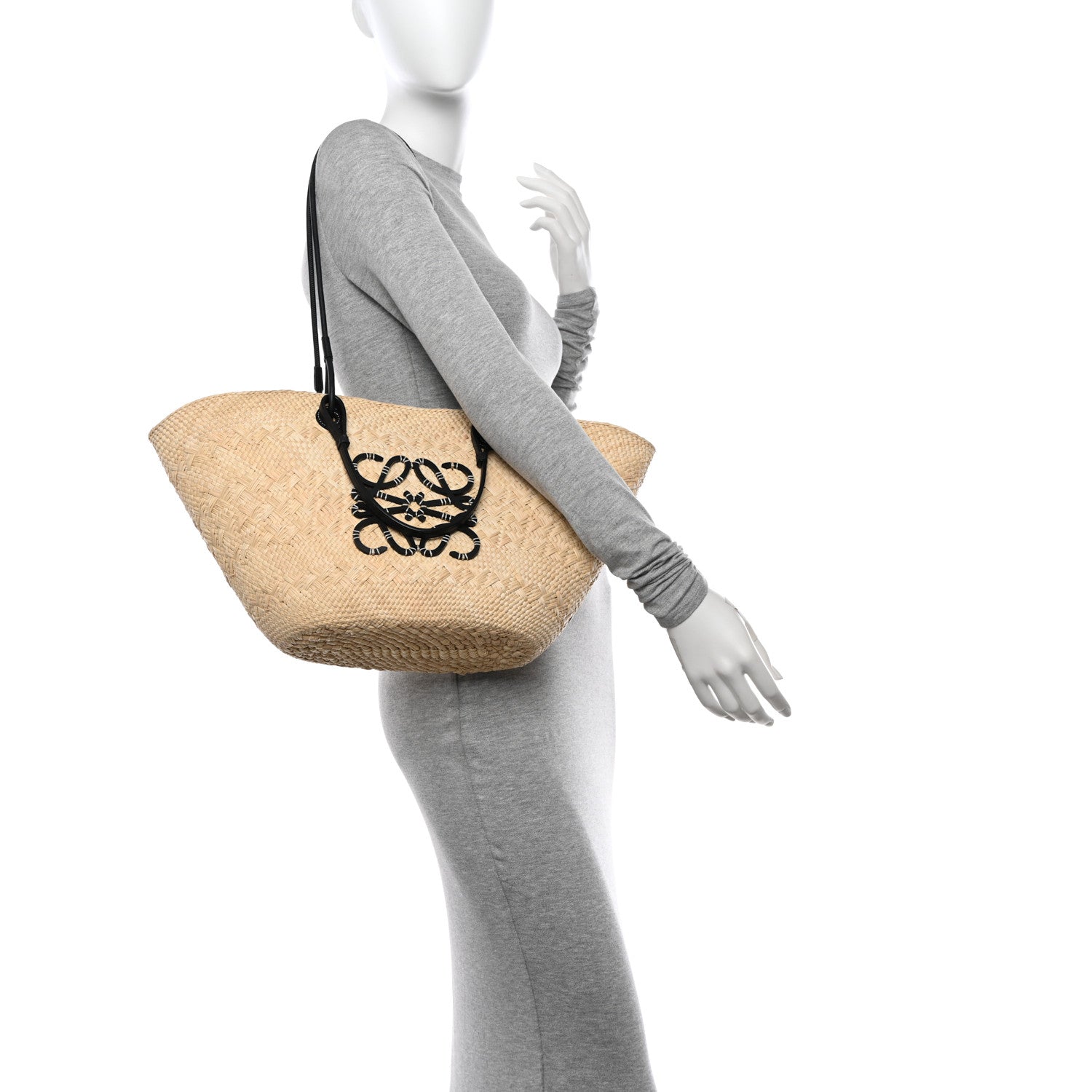 Loewe Iraca Palm Calfskin Medium Anagram Basket Bag Natural Black 3 of 13