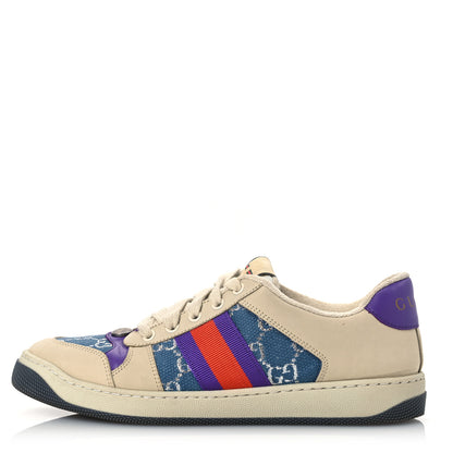 Gucci Calfskin Lame GG Monogram Web Womens Screener Sneakers 39.5 Blue Silver Dusty Milk Shine Purple 1 of 12