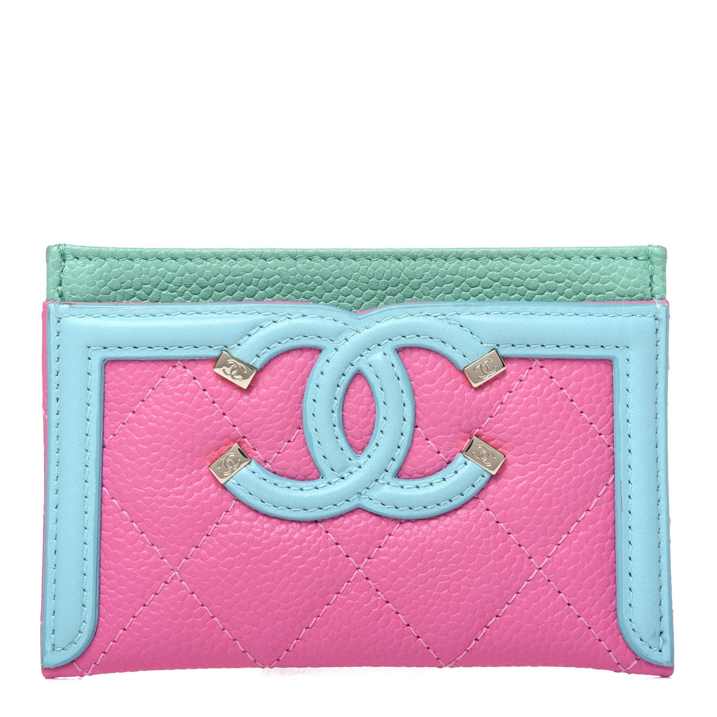 Caviar Quilted CC Filigree Card Holder Pink Blue Green