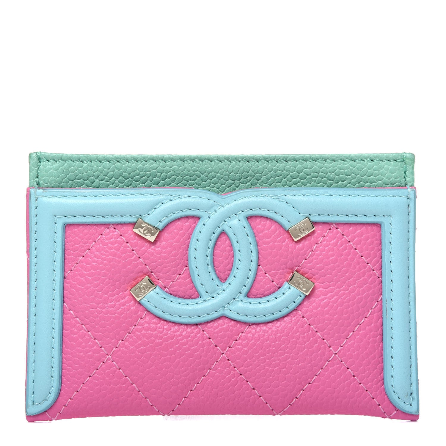 Chanel Caviar Quilted CC Filigree Card Holder Pink Blue Green 1 of 11
