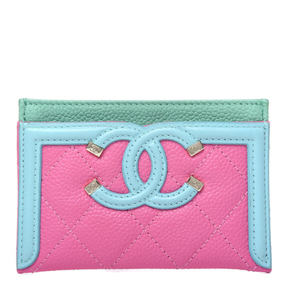 Chanel Caviar Quilted CC Filigree Card Holder Pink Blue Green 1 of 11