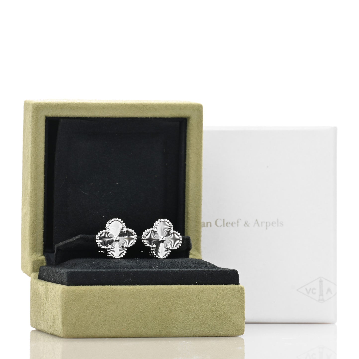 18K White Gold Guilloche Vintage Alhambra Earrings