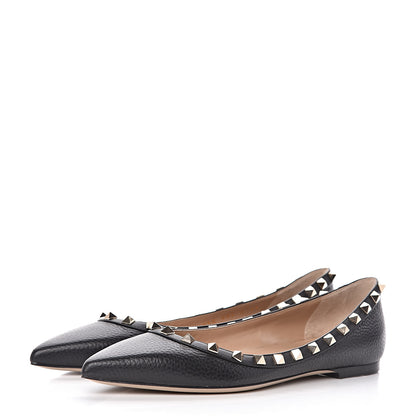 Valentino Garavani Pebbled Calfskin Rockstud Ballerina Flats 39 Black 3 of 12
