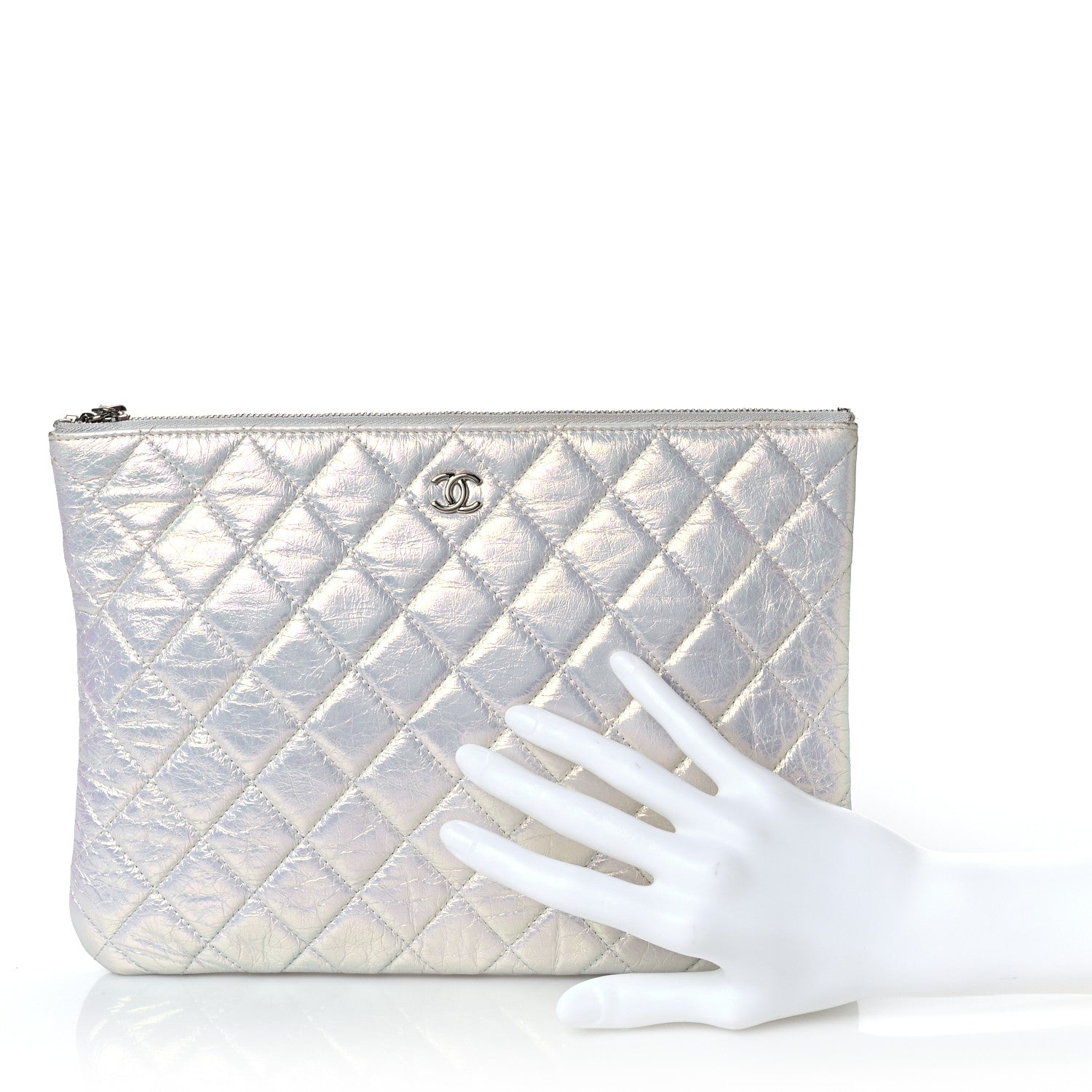 Chanel Iridescent Lambskin Quilted Medium Cosmetic Case Ivory 2 of 9