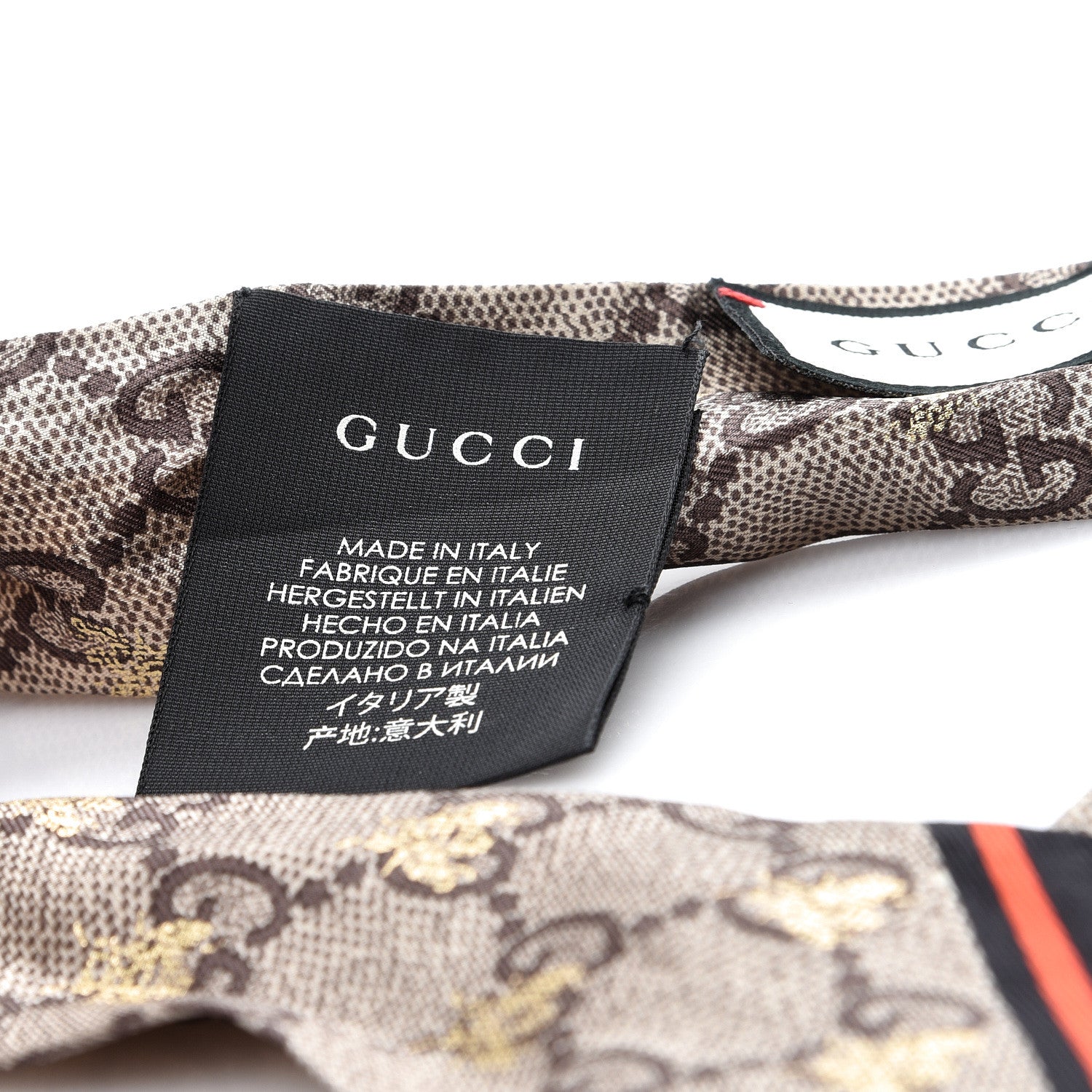 Gucci Silk Twill GG Monogram GG Bee Neck Bow Scarf Black Red 3 of 4
