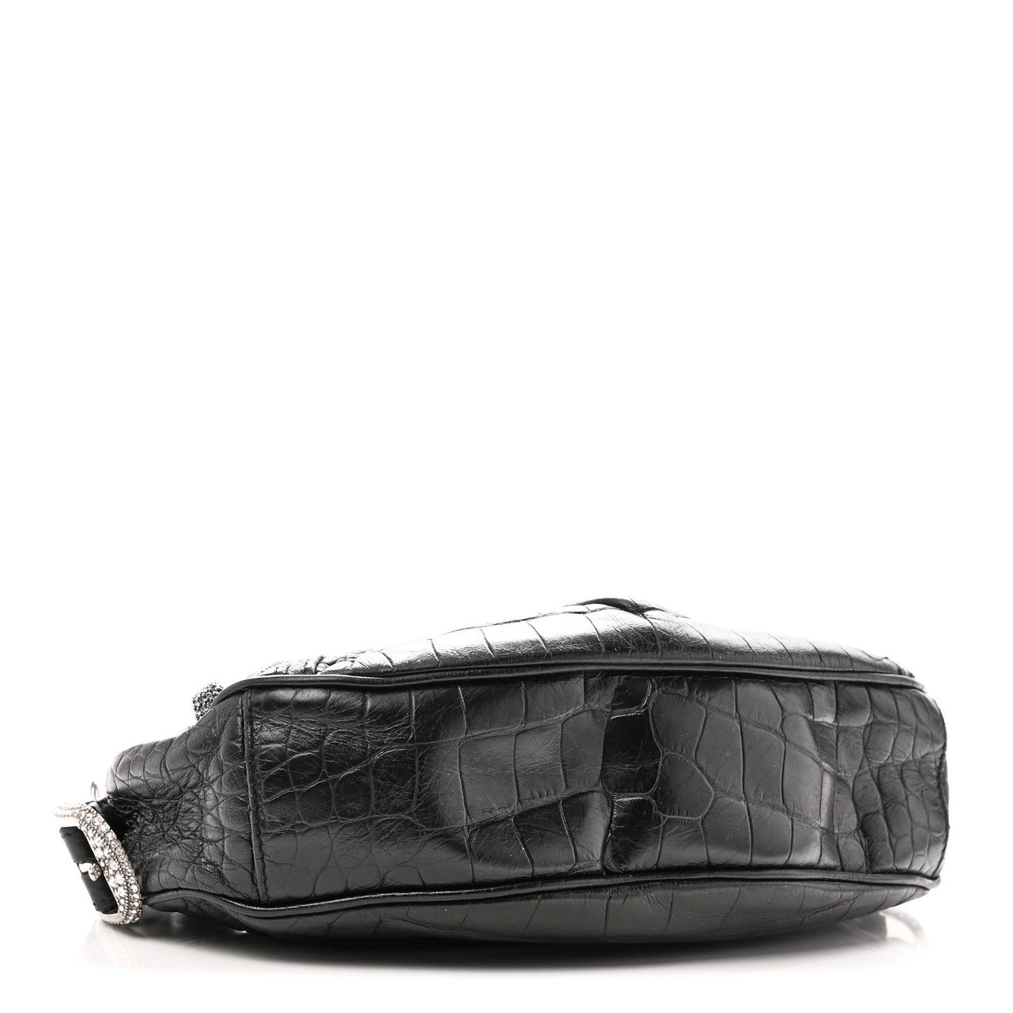 Extra Supple Calfskin Crystal Crocodile Embossed Le Cagole Shoulder Bag XS Black