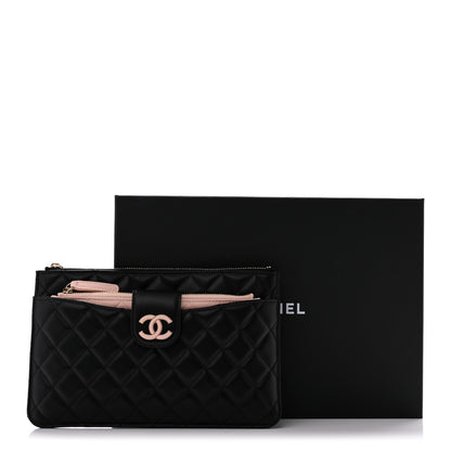 Chanel Lambskin Quilted Sunset Boulevard Pouch Case Black Pink 9 of 9