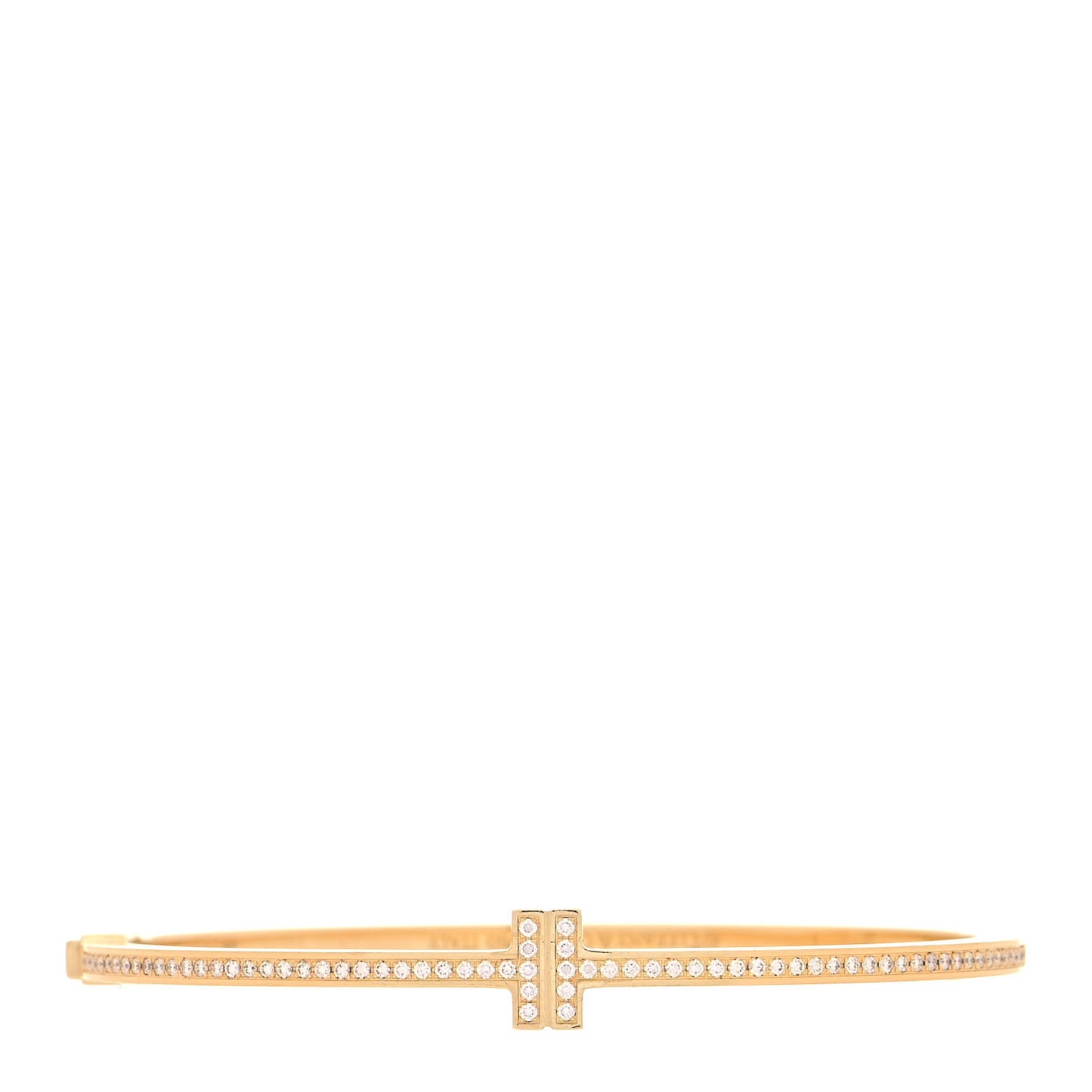 18K Yellow Gold Diamond T Hinged Wire Bangle Bracelet