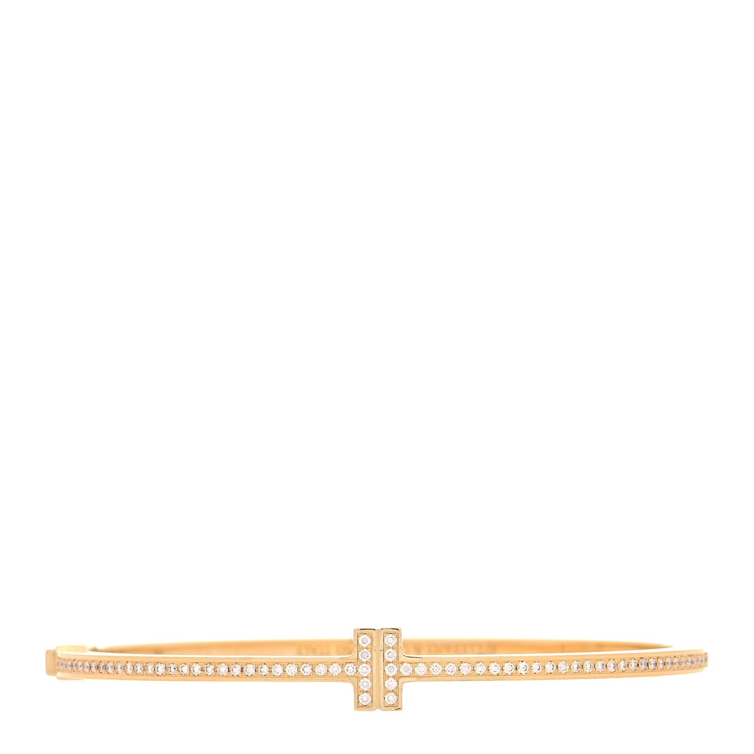 Tiffany 18K Yellow Gold Diamond T Hinged Wire Bangle Bracelet 1 of 4