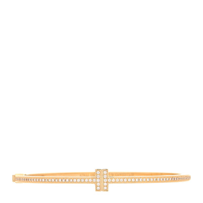 Tiffany 18K Yellow Gold Diamond T Hinged Wire Bangle Bracelet 1 of 4
