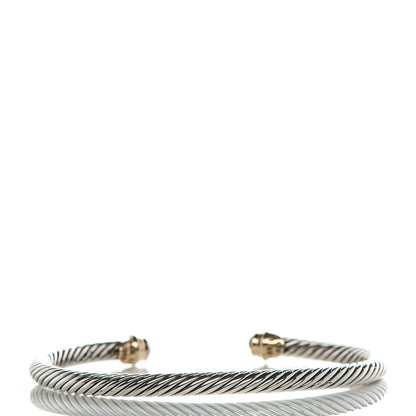 David Yurman Sterling Silver 18K Yellow Gold Emerald 4mm Cable Classics Bracelet 3 of 6