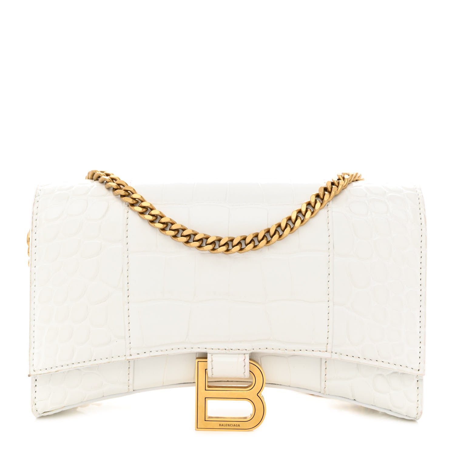 Balenciaga Shiny Calfskin Crocodile Embossed Hourglass Chain Bag White 1 of 9