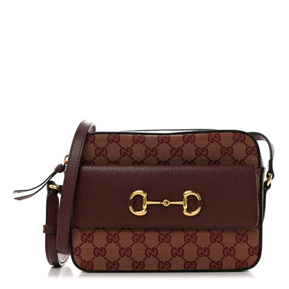 Gucci Monogram Textured Dollar Calfskin Small Horsebit 1955 Shoulder Bag Sahara Rubino Chardonnay 1 of 10