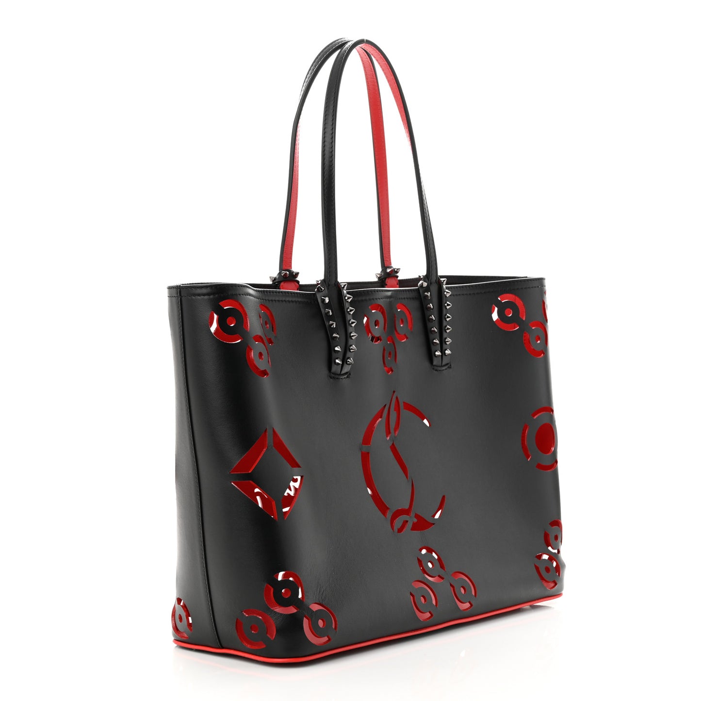 Calfskin Loubinthesky Perforated Cabarock Spikes Tote Black