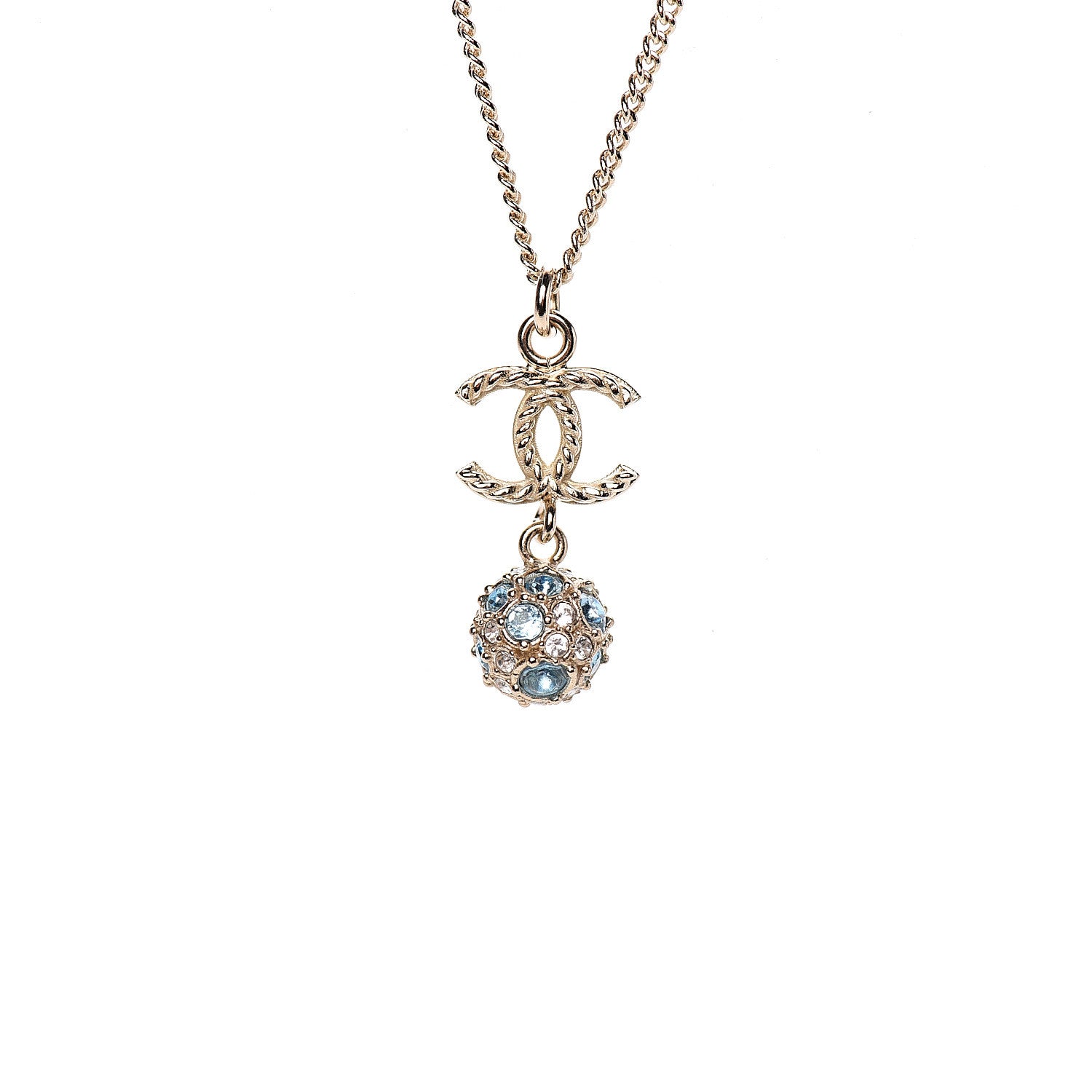 Chanel Crystal Resin CC Drop Pendant Necklace Gold 3 of 4