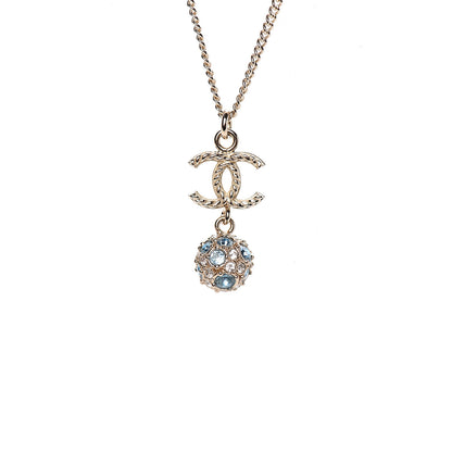 Chanel Crystal Resin CC Drop Pendant Necklace Gold 3 of 4