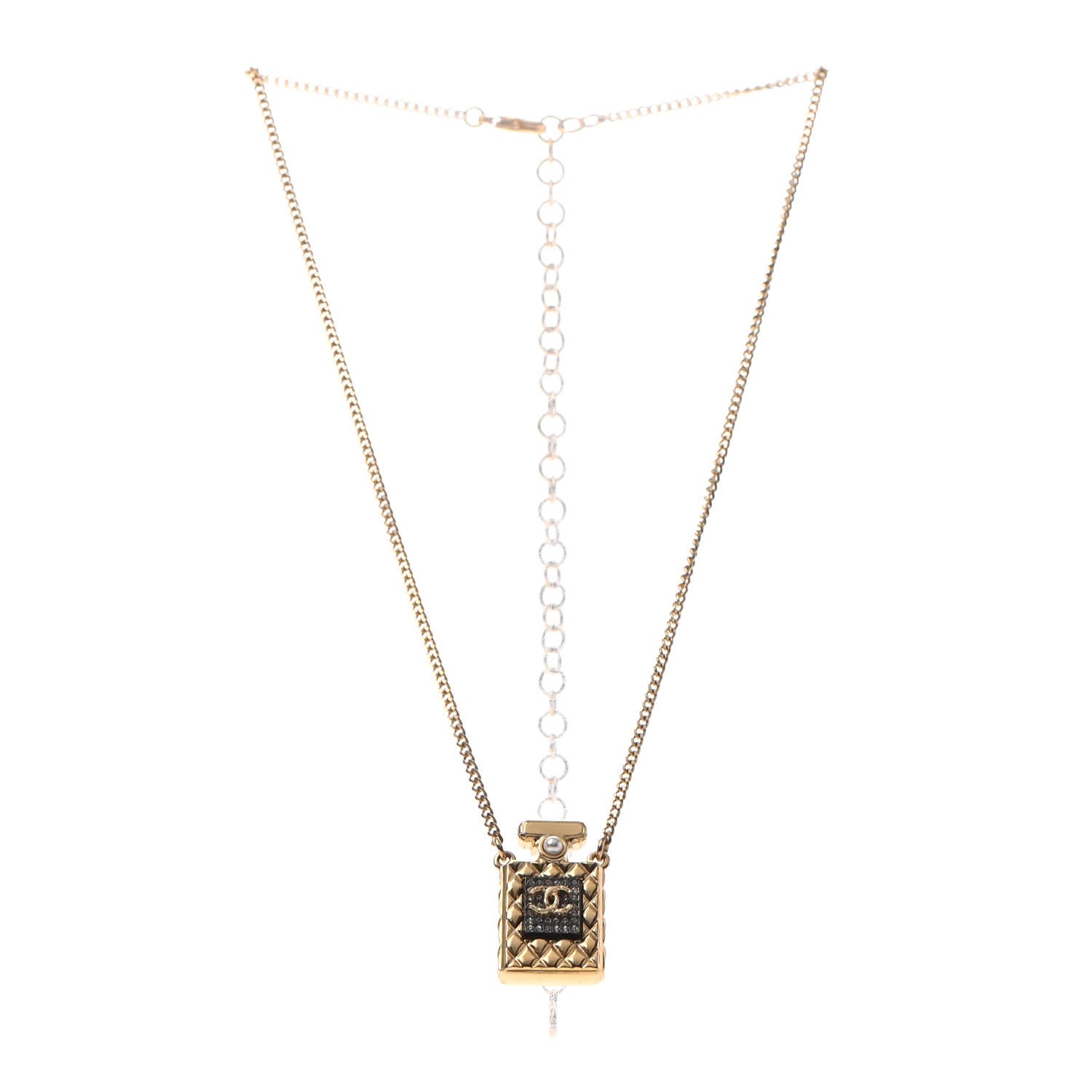 Chanel Crystal Pearl Perfume Bottle CC Necklace Gold 2 of 4