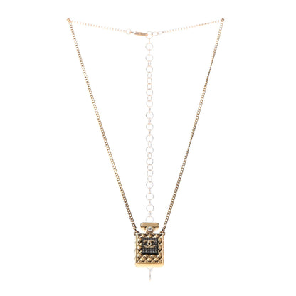 Chanel Crystal Pearl Perfume Bottle CC Necklace Gold 2 of 4