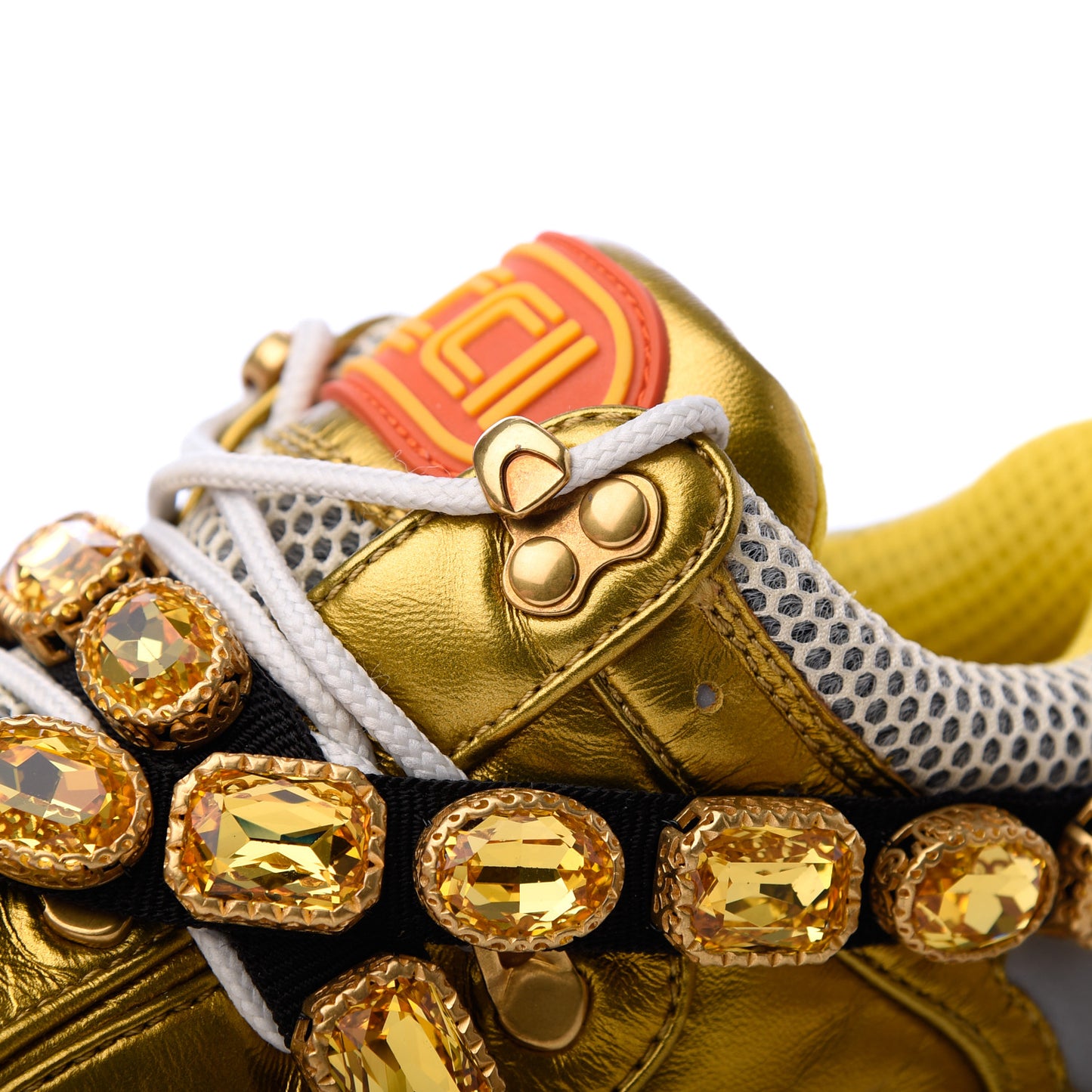 X SEGA Metallic Calfskin Mesh Removable Crystals Womens Flashtrek Sneakers 39 Oro Vecchio Mystic White Silver