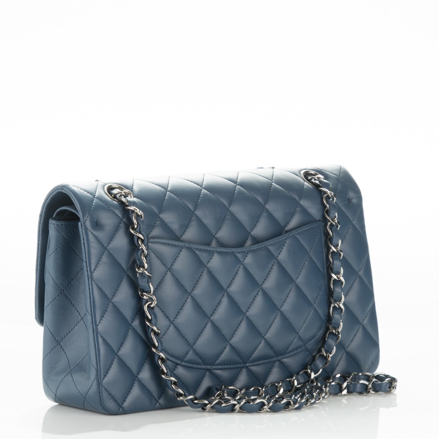 Lambskin Quilted Medium Double Flap Dark Blue