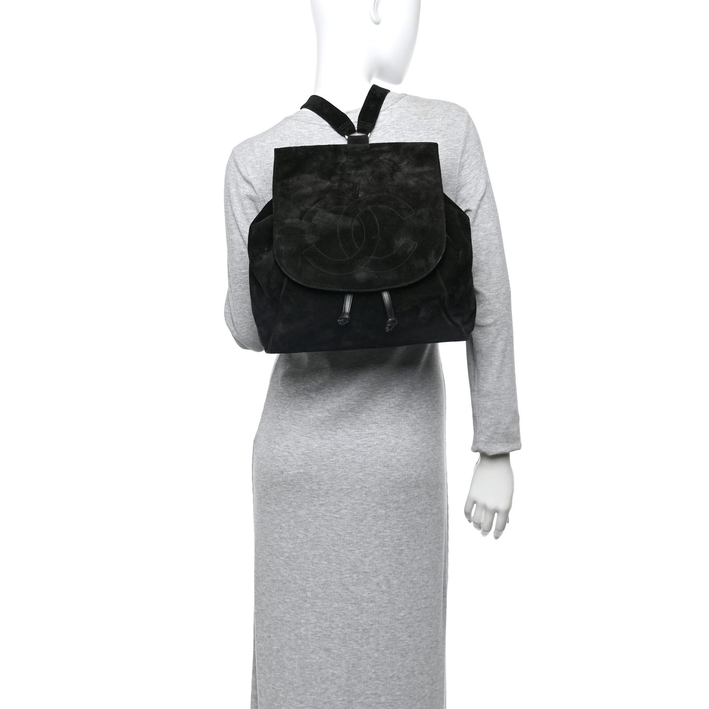 Suede CC Drawstring Backpack Black