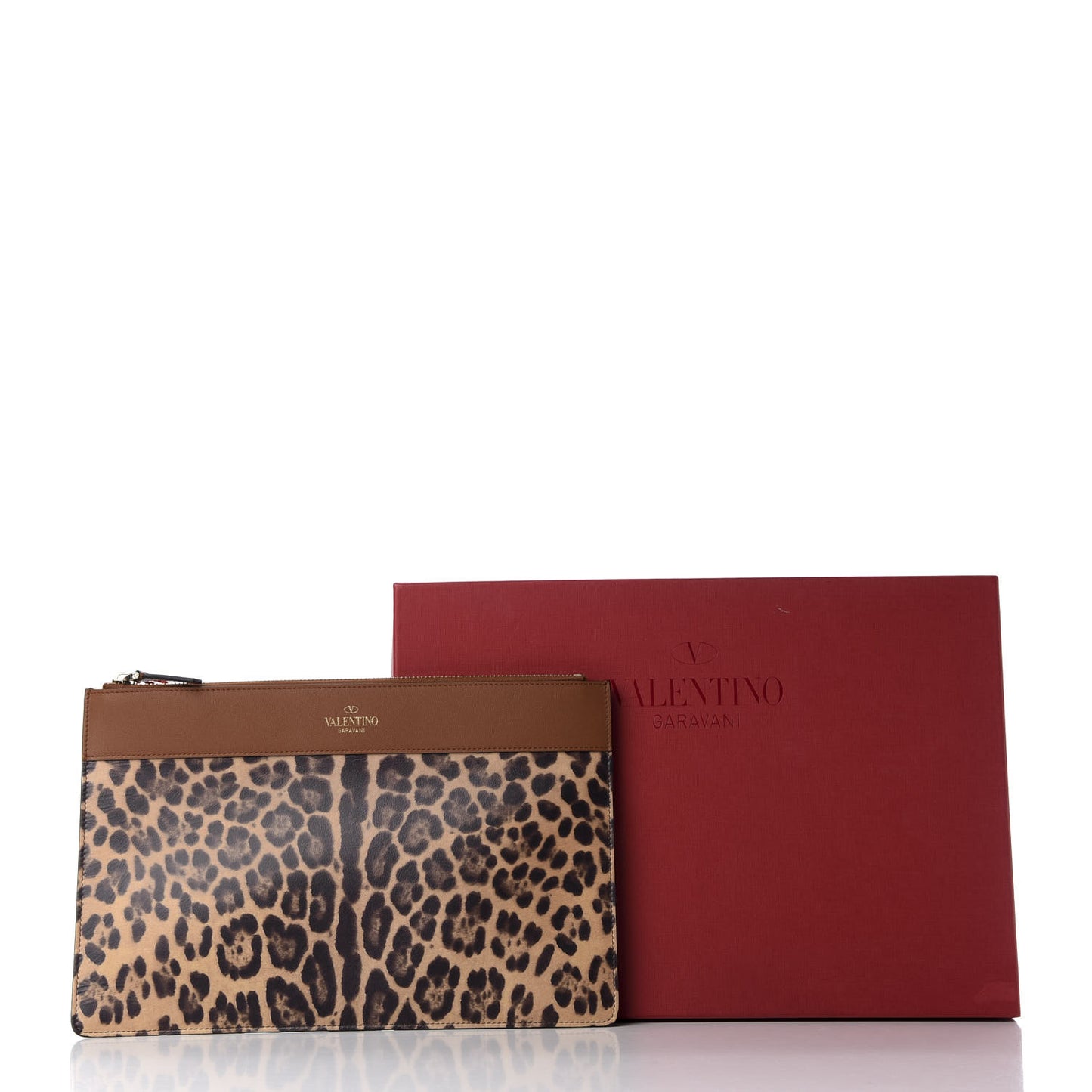 Calfskin Leopard Print City Safari Large Pouch Brown