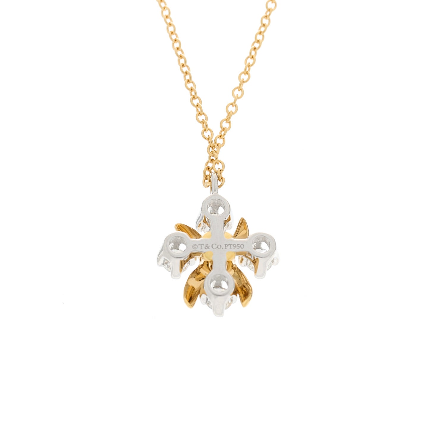 Tiffany Platinum 18K Yellow Gold Diamond Schlumberger Lynn Pendant Necklace 4 of 4
